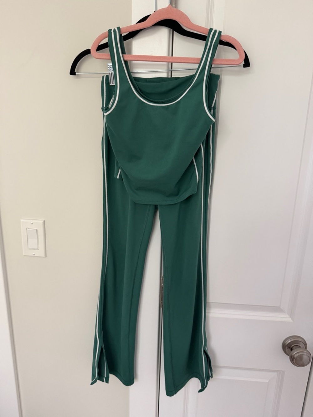 Girls Athleta Green Tank Jumpsuit with White Piping